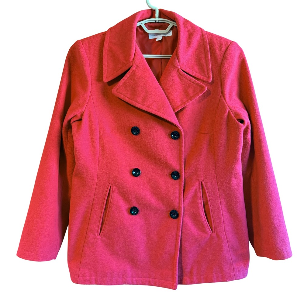 New York & Co Size Large Red Wool Blend Double Breasted Pea Coat Jacket